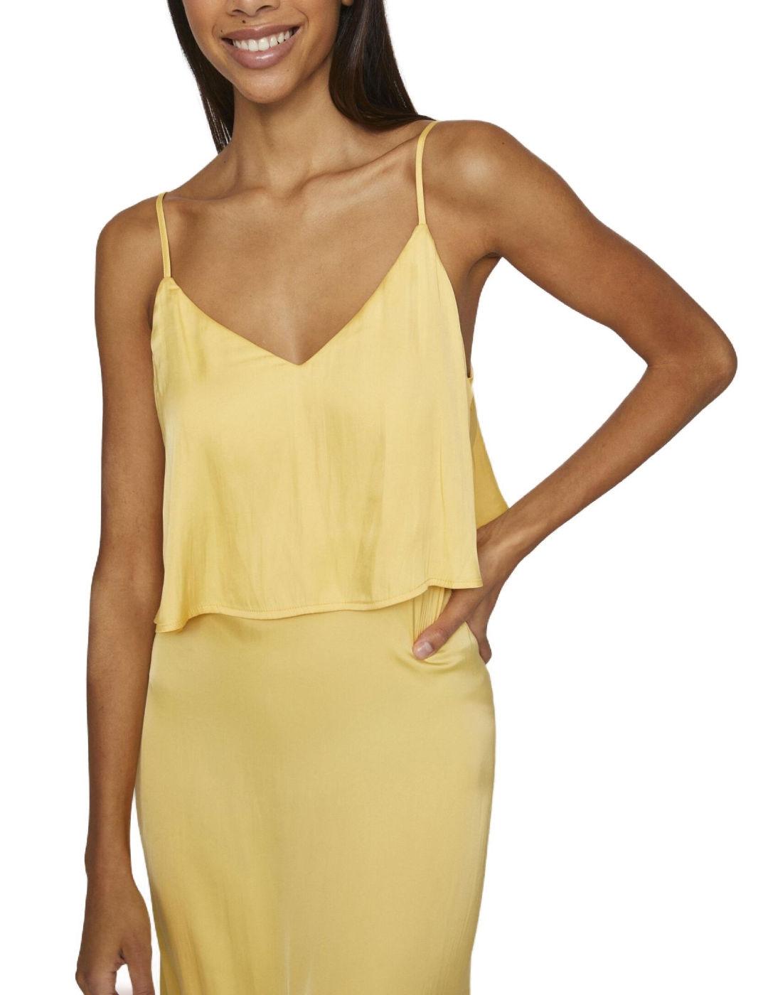 Vestido midi Vila Olina amarillo de tirantes para mujer