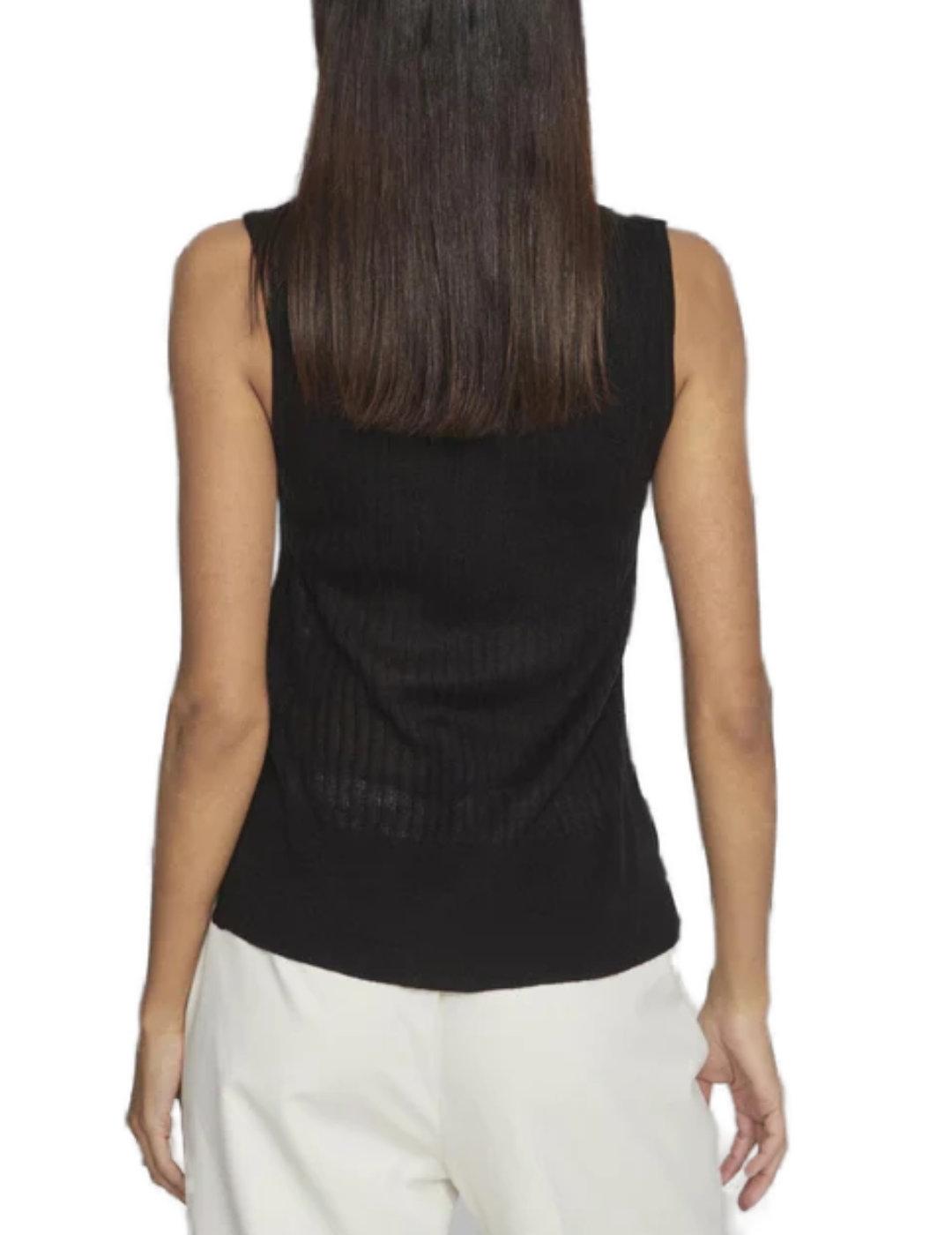 Camiseta Vila Tandy negro manga sisa ajustado para mujer