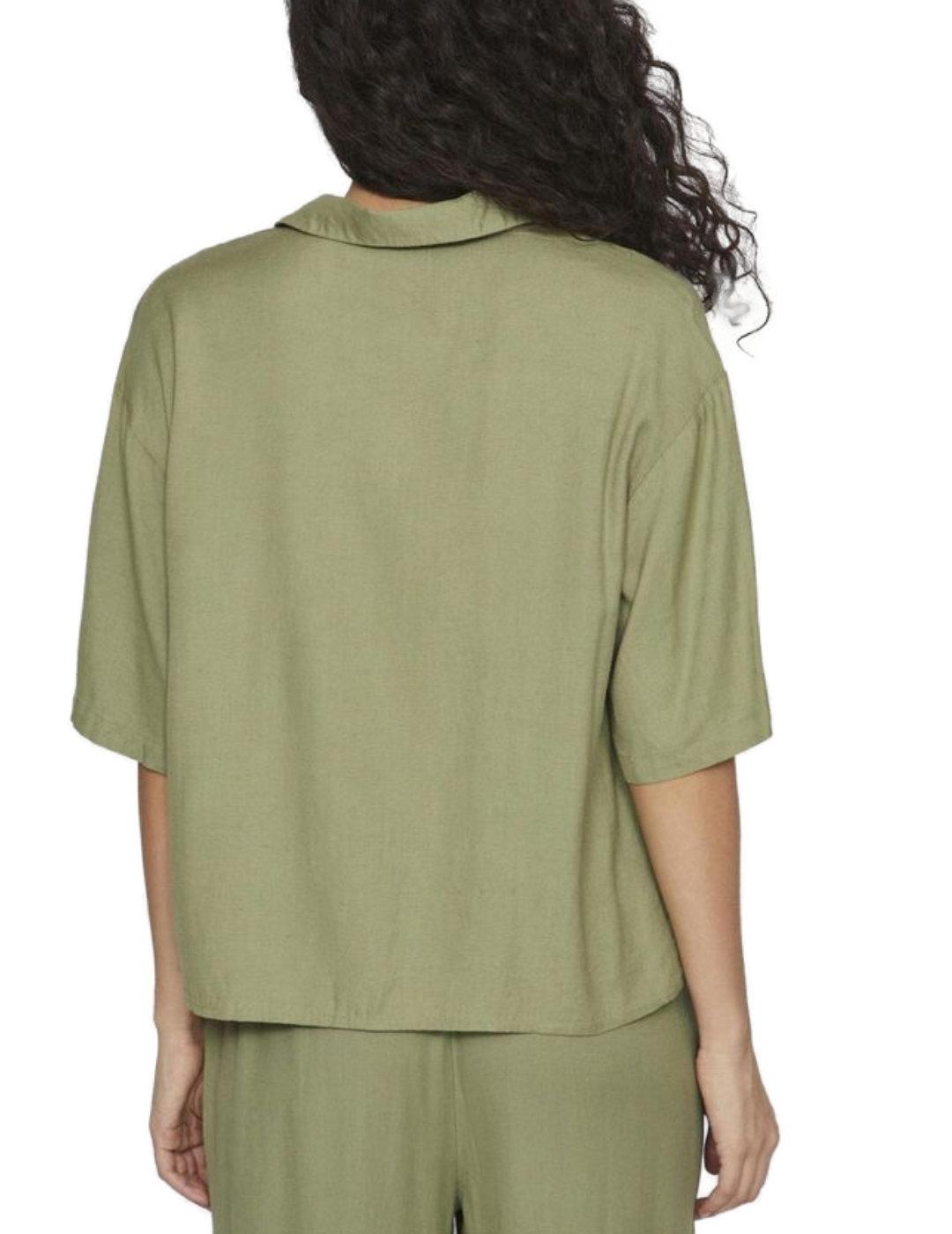 Camisa Vila Pricil verde manga corta de lino para mujer