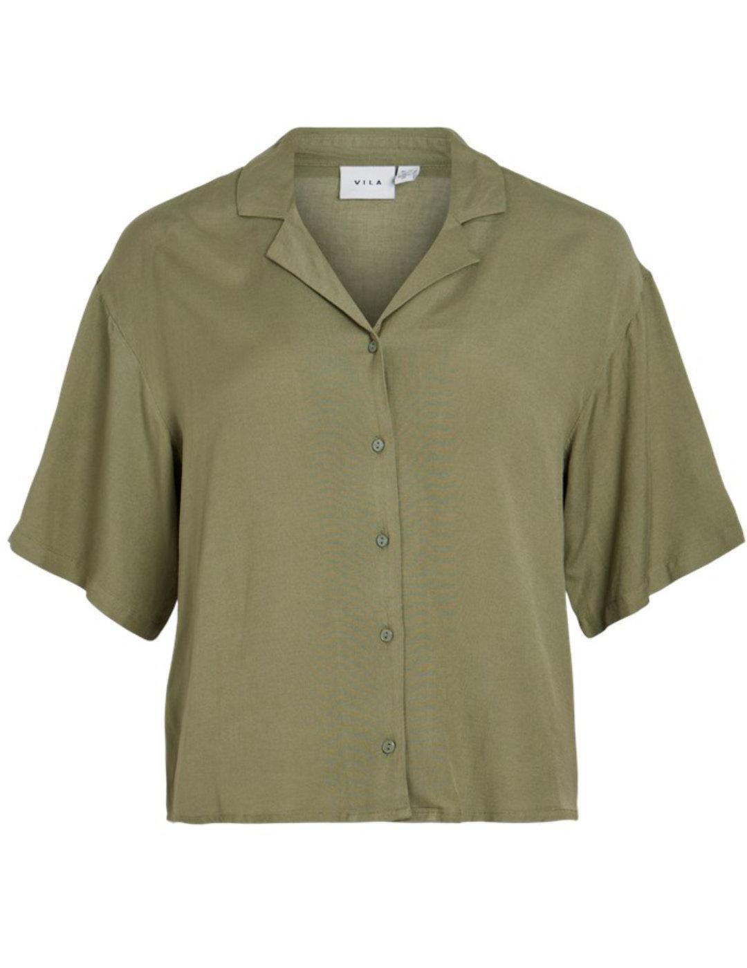 Camisa Vila Pricil verde manga corta de lino para mujer
