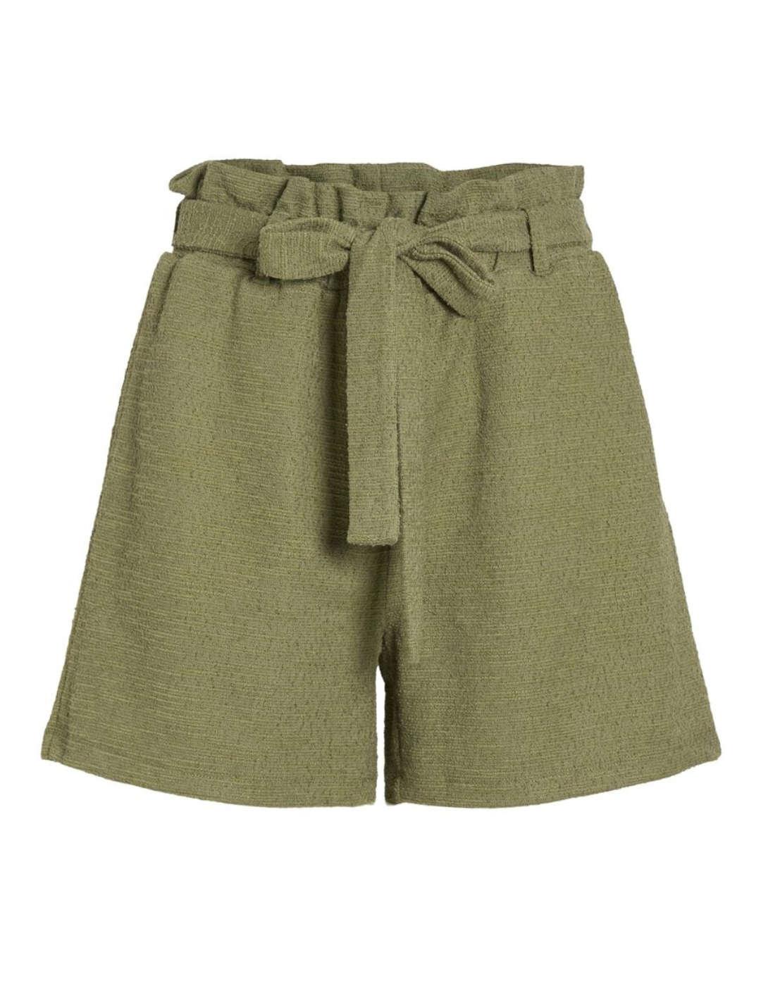 Short Vila Amy verde de tela con cinturón para mujer