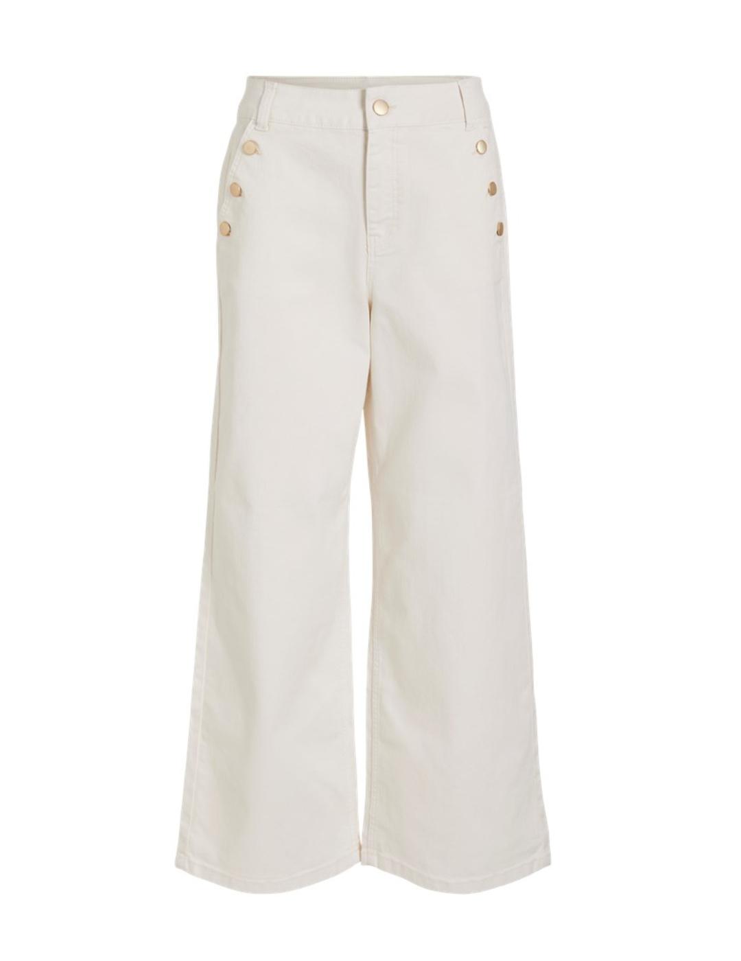 Pantalón vaquero Vila Emma beige wide leg para mujer
