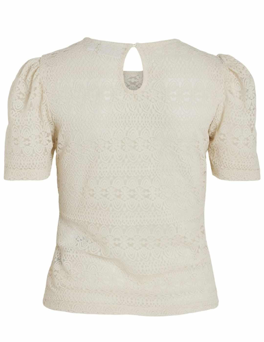 Camiseta Vila Chikka beige encaje manga corta de mujer