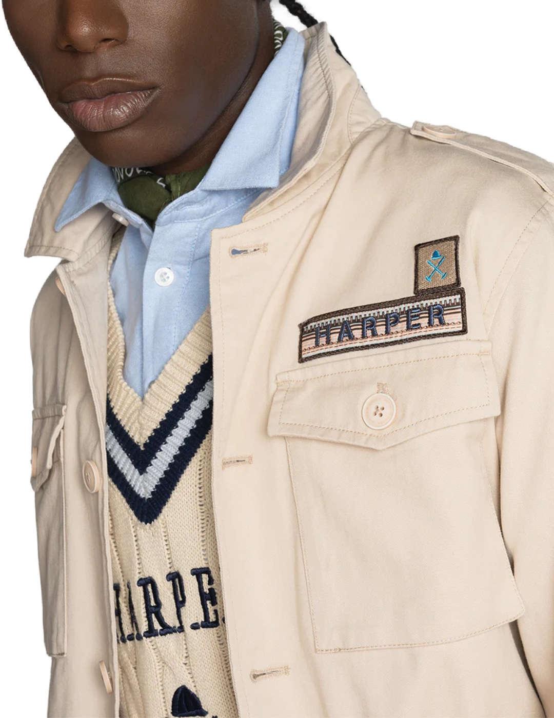 Chaqueta Harper Militar beige con parches para hombre