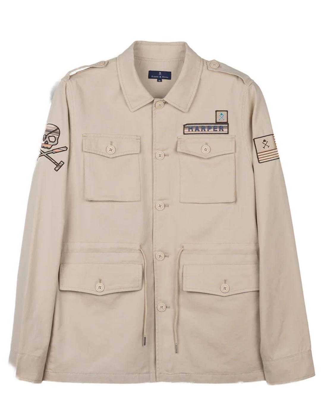 Chaqueta Harper Militar beige con parches para hombre