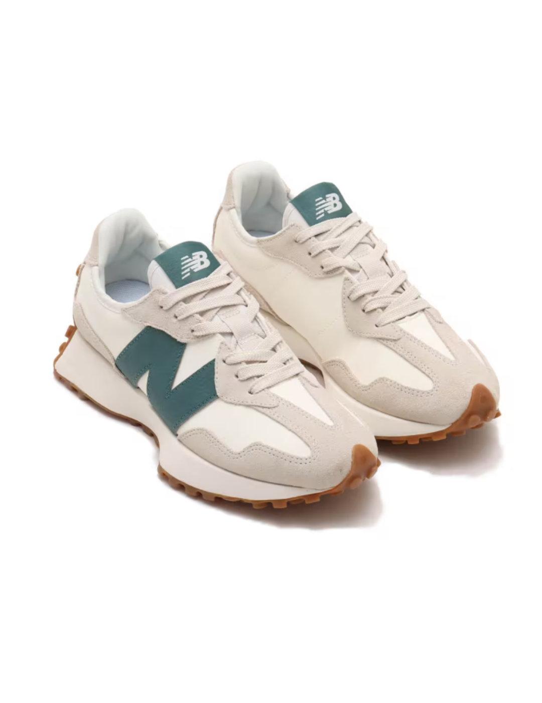 Zapatillas New Balance 327 blanca y verde unisex