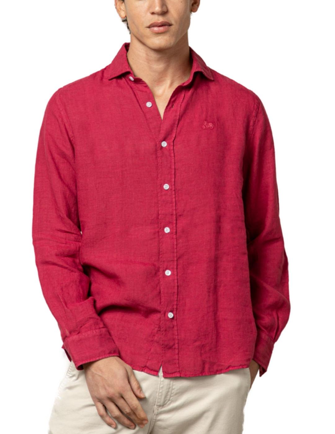 Camisa Scotta Linen cereza de lino manga larga para hombre