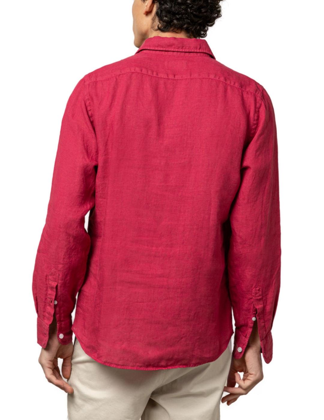 Camisa Scotta Linen cereza de lino manga larga para hombre