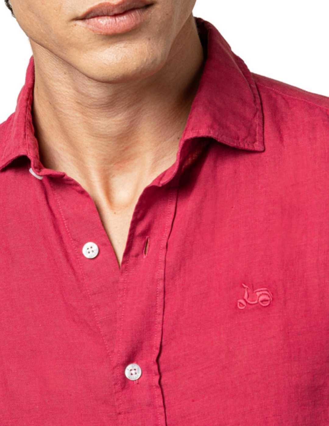 Camisa Scotta Linen cereza de lino manga larga para hombre