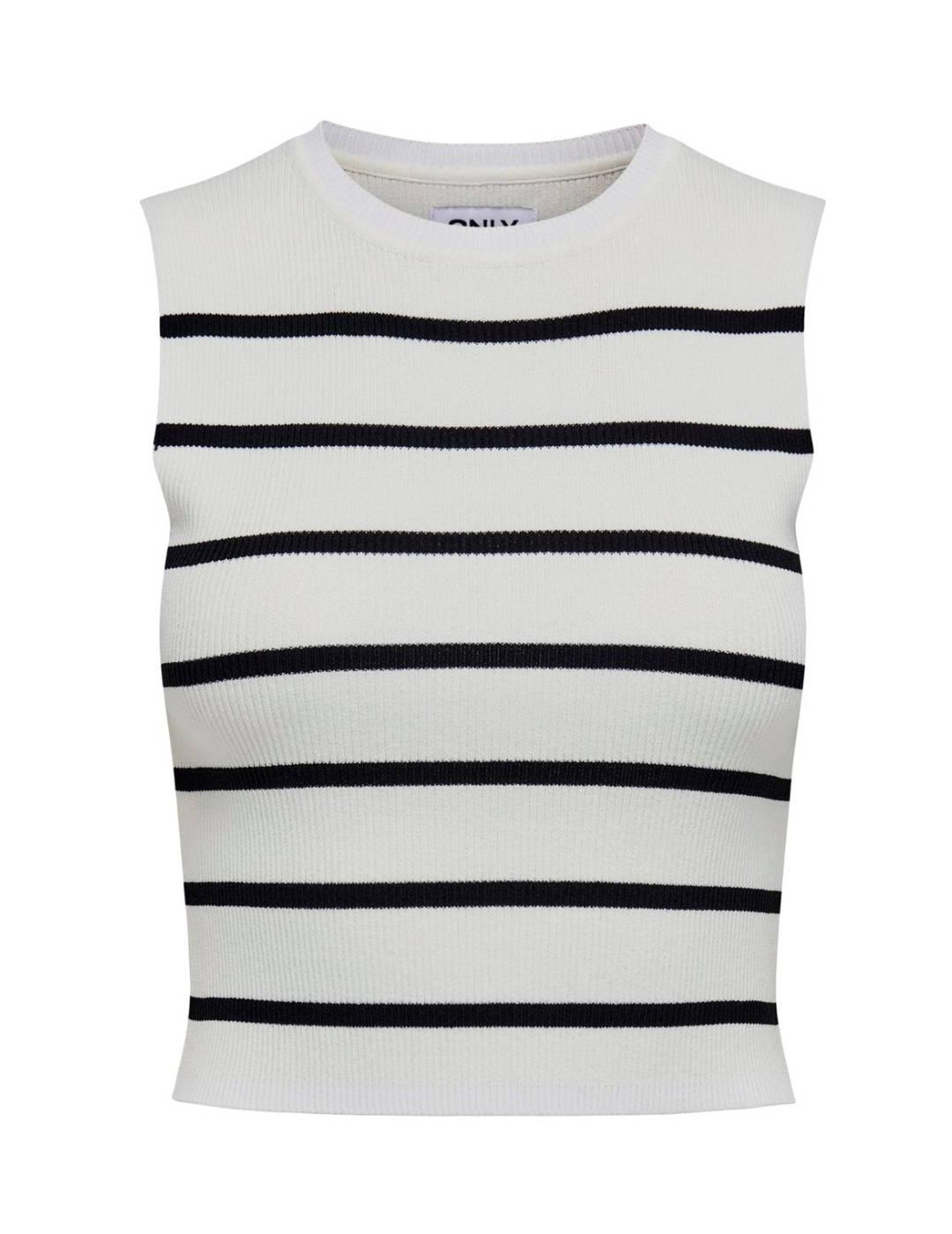 Top de canalé Only Majli blanco raya negra para mujer