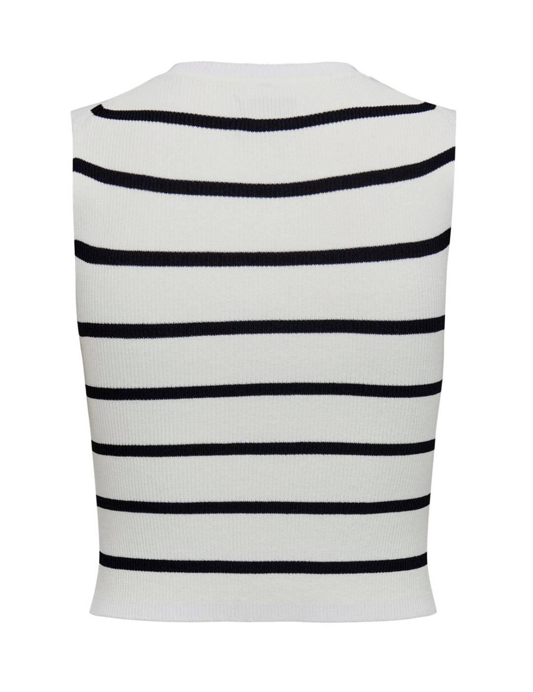 Top de canalé Only Majli blanco raya negra para mujer