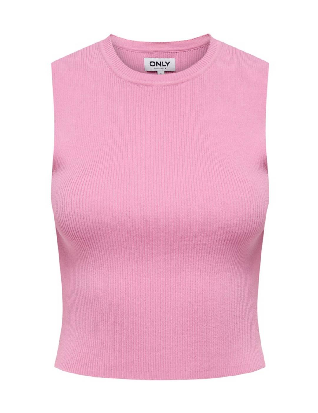 Top de canalé Only Majli rosa manga sisa para mujer