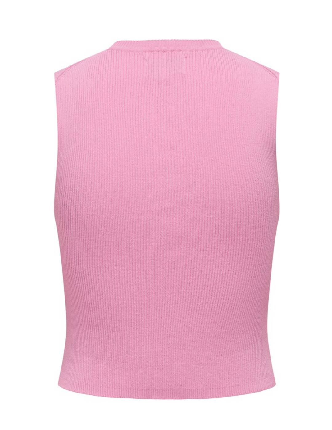 Top de canalé Only Majli rosa manga sisa para mujer