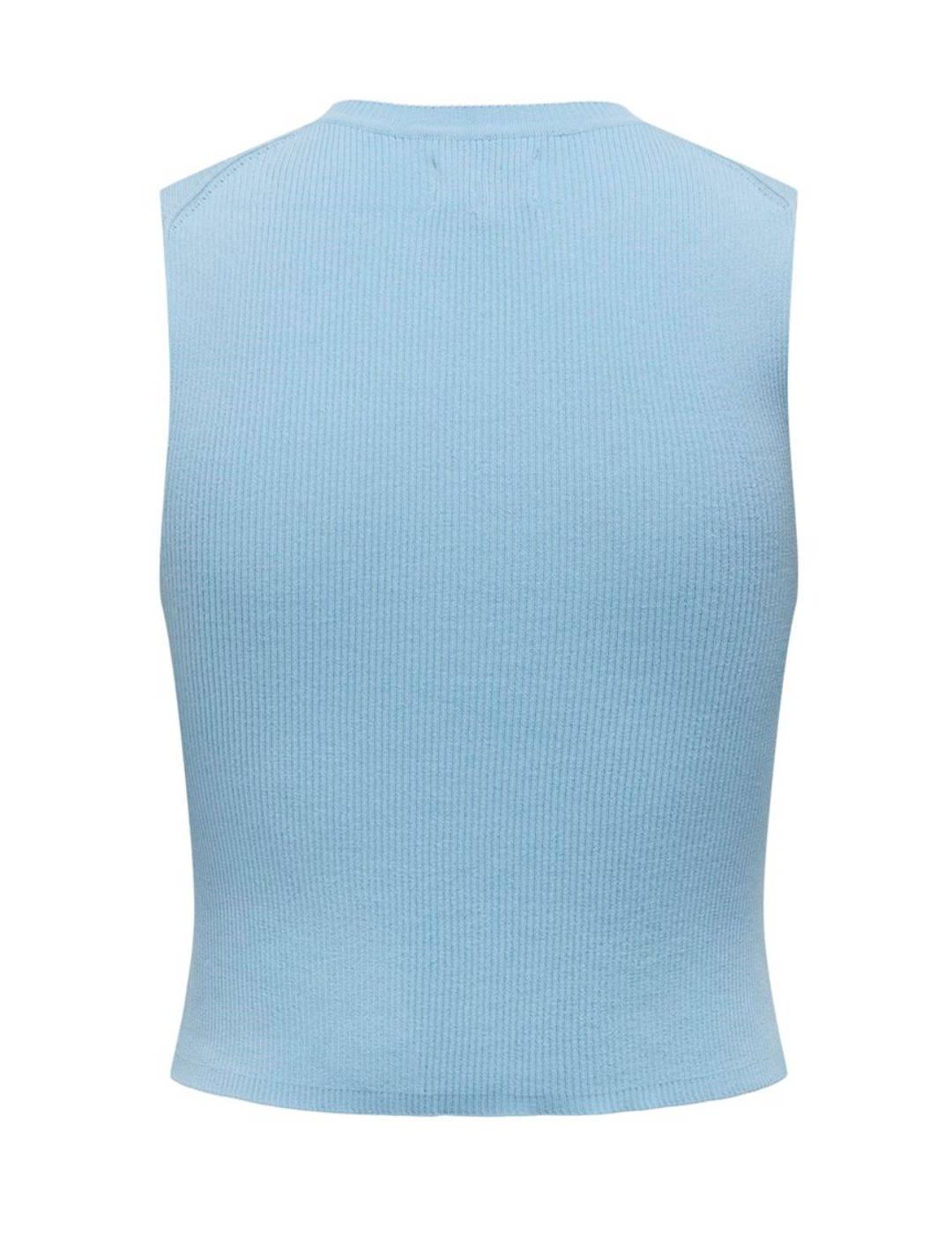 Top de canalé Only Majli azul celeste manga sisa para mujer