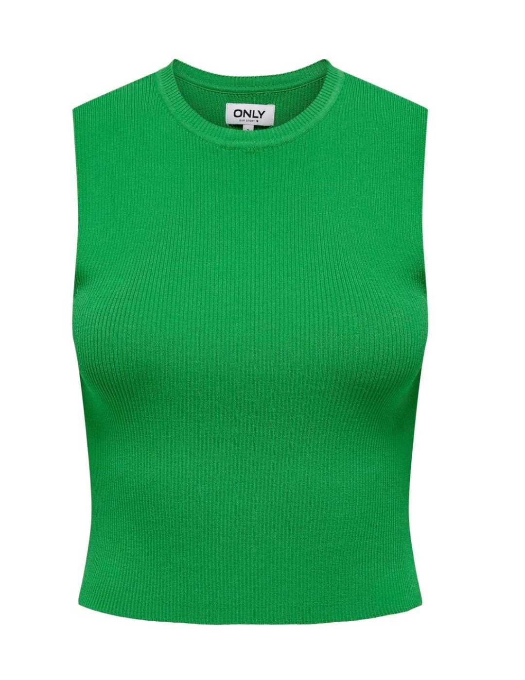 Top de canalé Only Majli verde manga sisa para mujer