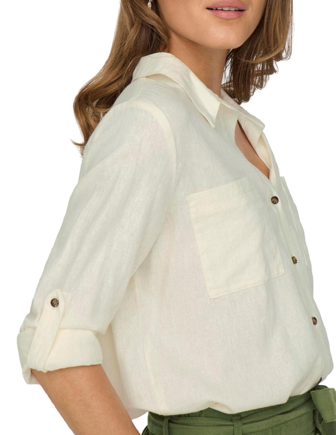 Camisa Only Yasmin blanco roto de lino regular para mujer