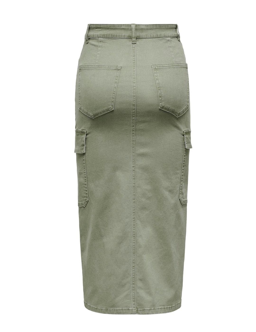 Falda midi Only Lola cargo verde con abertura para mujer