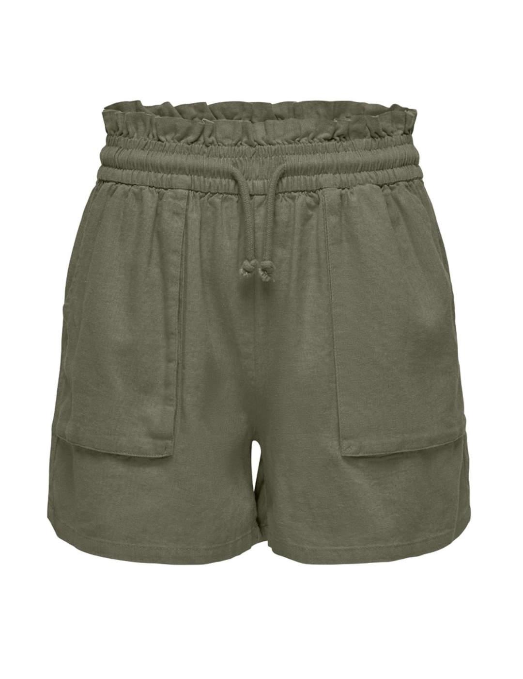 Shorts Only Caro verde de lino slim para mujer