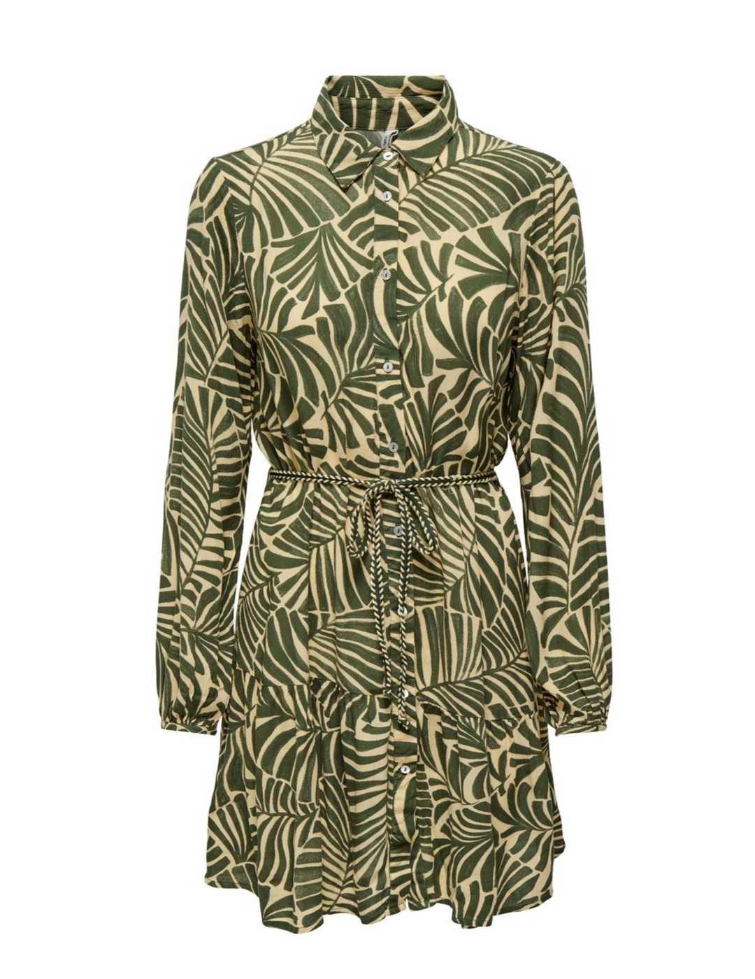 Vestido Only Chiara hojas verdes manga larga de mujer