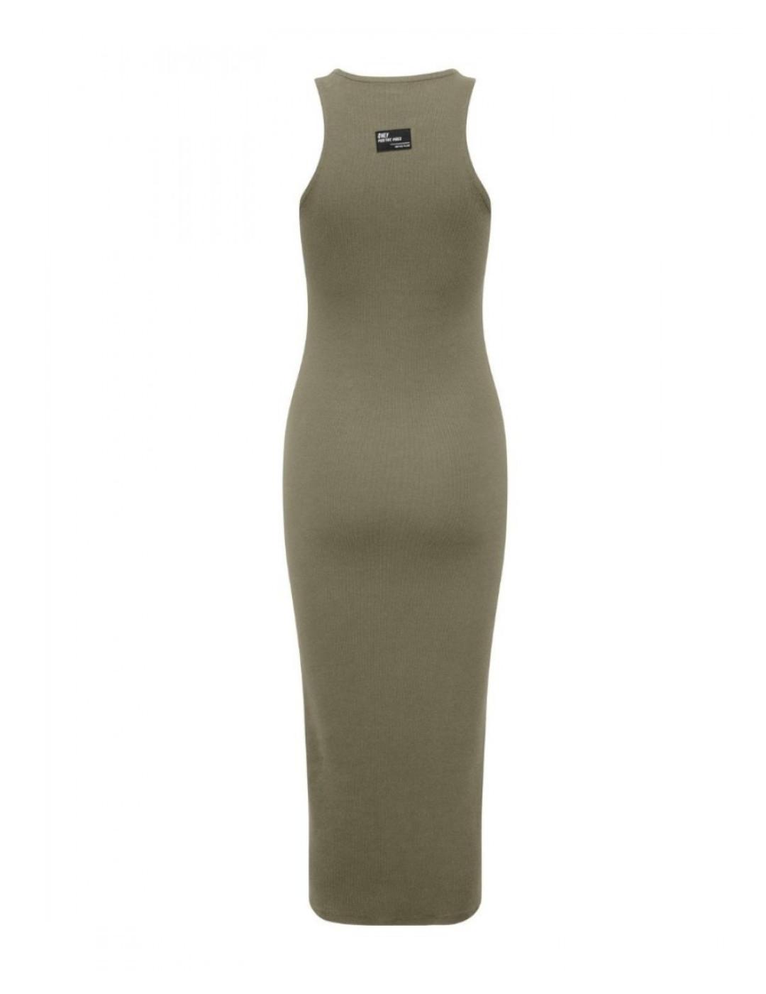 Vestido Only Betty verde oliva midi de canalé ajustado mujer