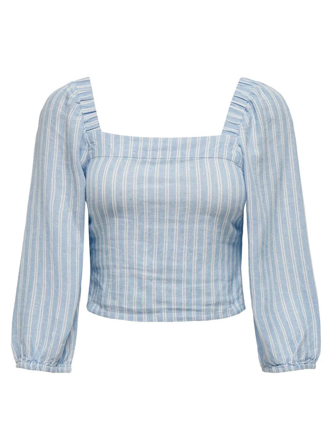 Top  Only Caro azul rayas blancas de lino para mujer