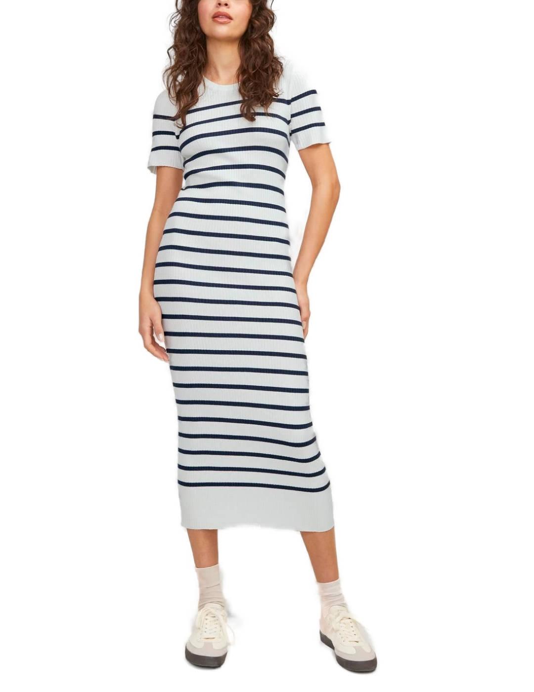 Vestido midi JJXX Ellie blanco raya azul ajustado para mujer