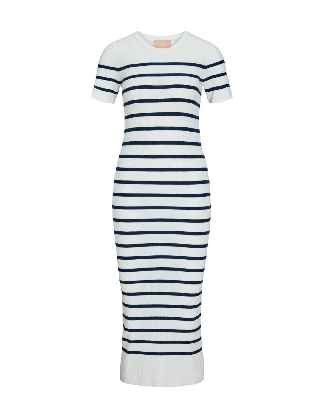 Vestido midi JJXX Ellie blanco raya azul ajustado para mujer