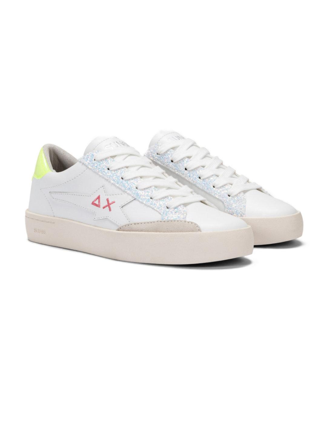 Zapatillas Sun68 Katy piel blanco y brillantina para mujer