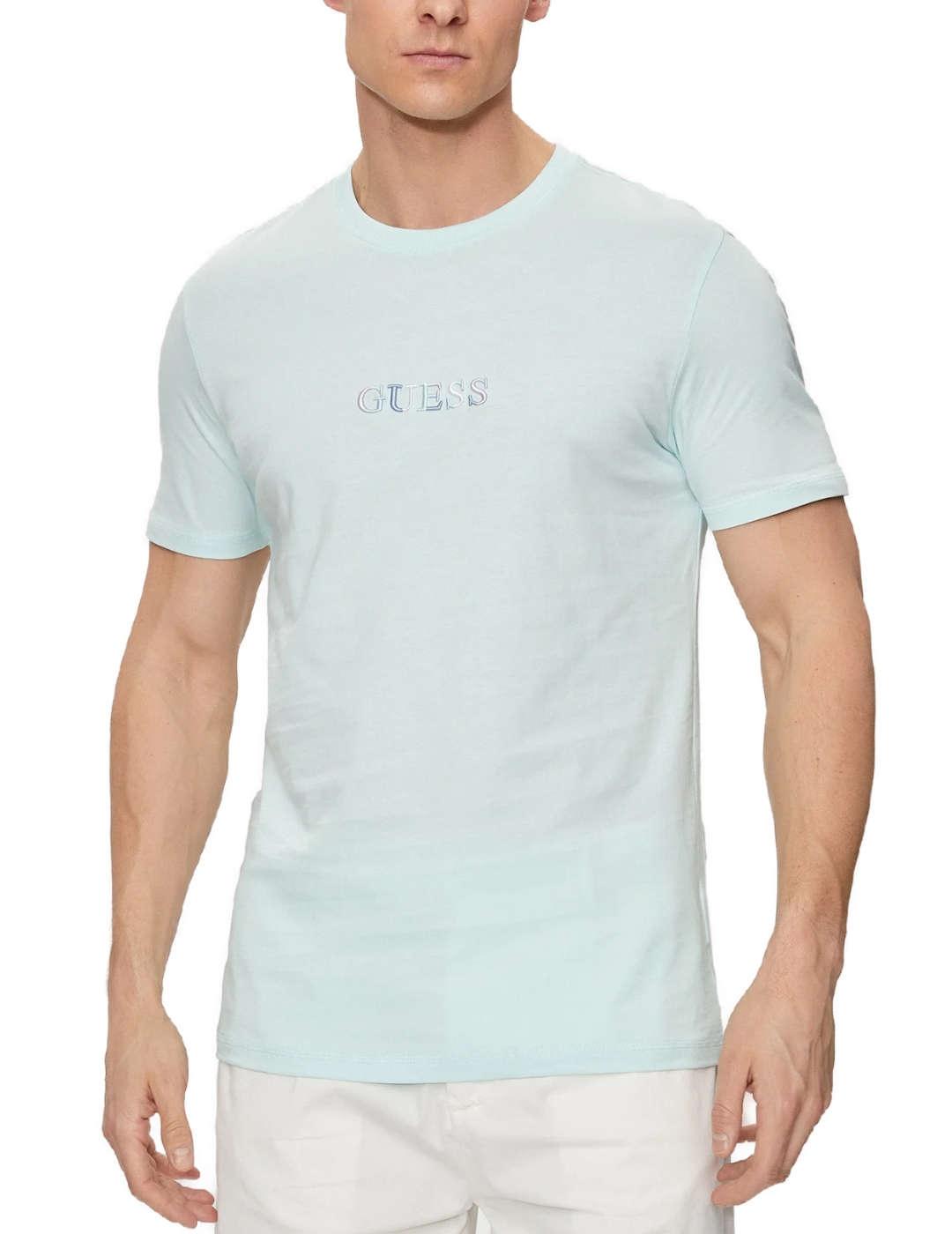Camiseta Guess Multicolor celeste manga corta para hombre