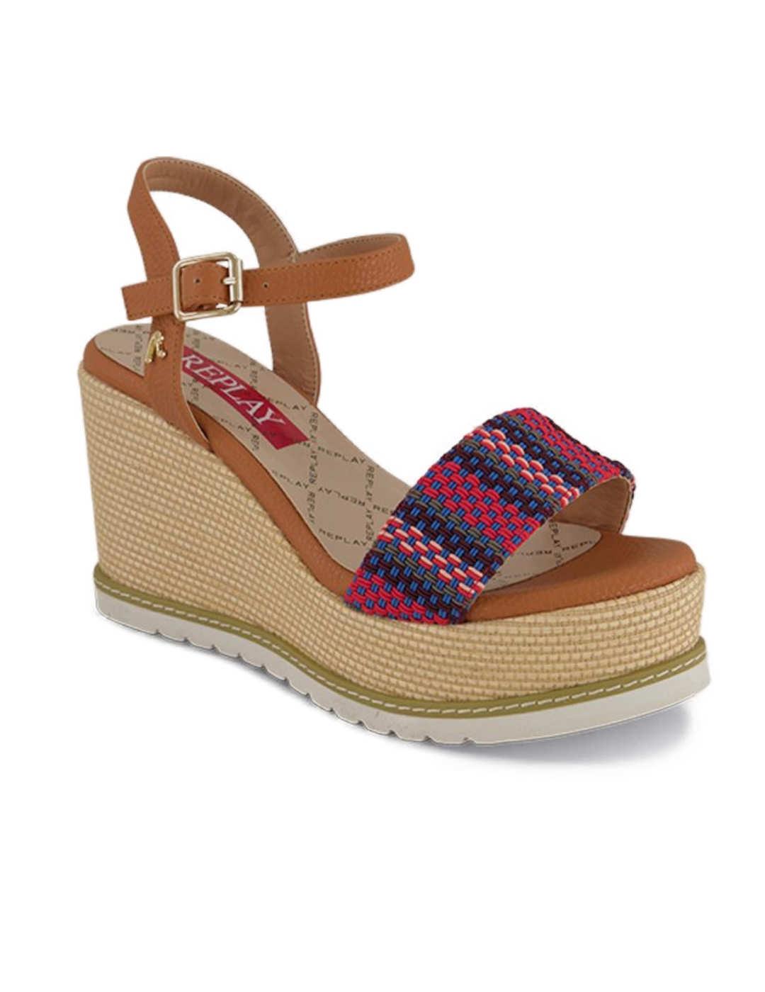 Cuña Replay Shady block camel de esparto para mujer