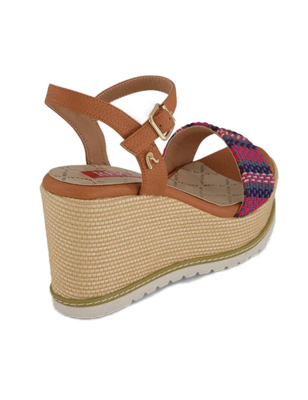 Cuña Replay Shady block camel de esparto para mujer