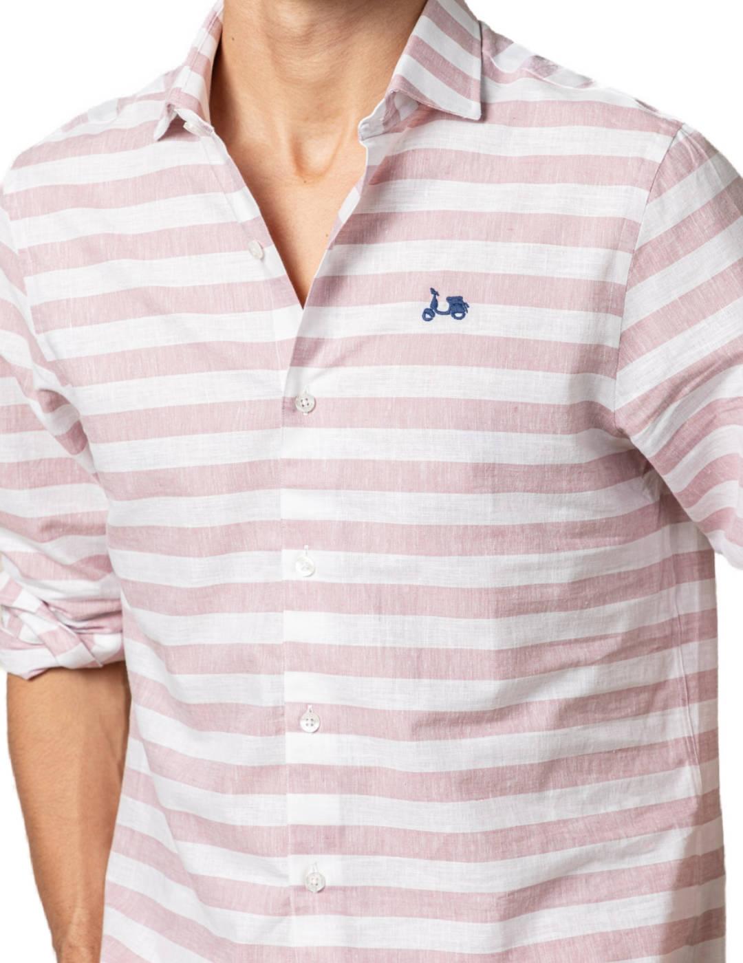 Camisa Scotta Sea raya buerdeos de lino para hombre