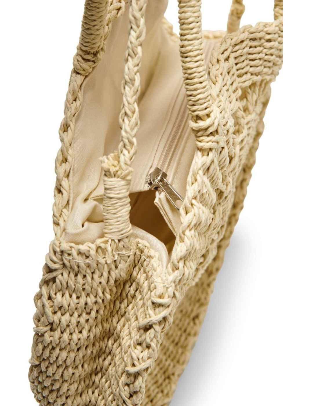 Bolso only Penepole beige de rafia para mujer