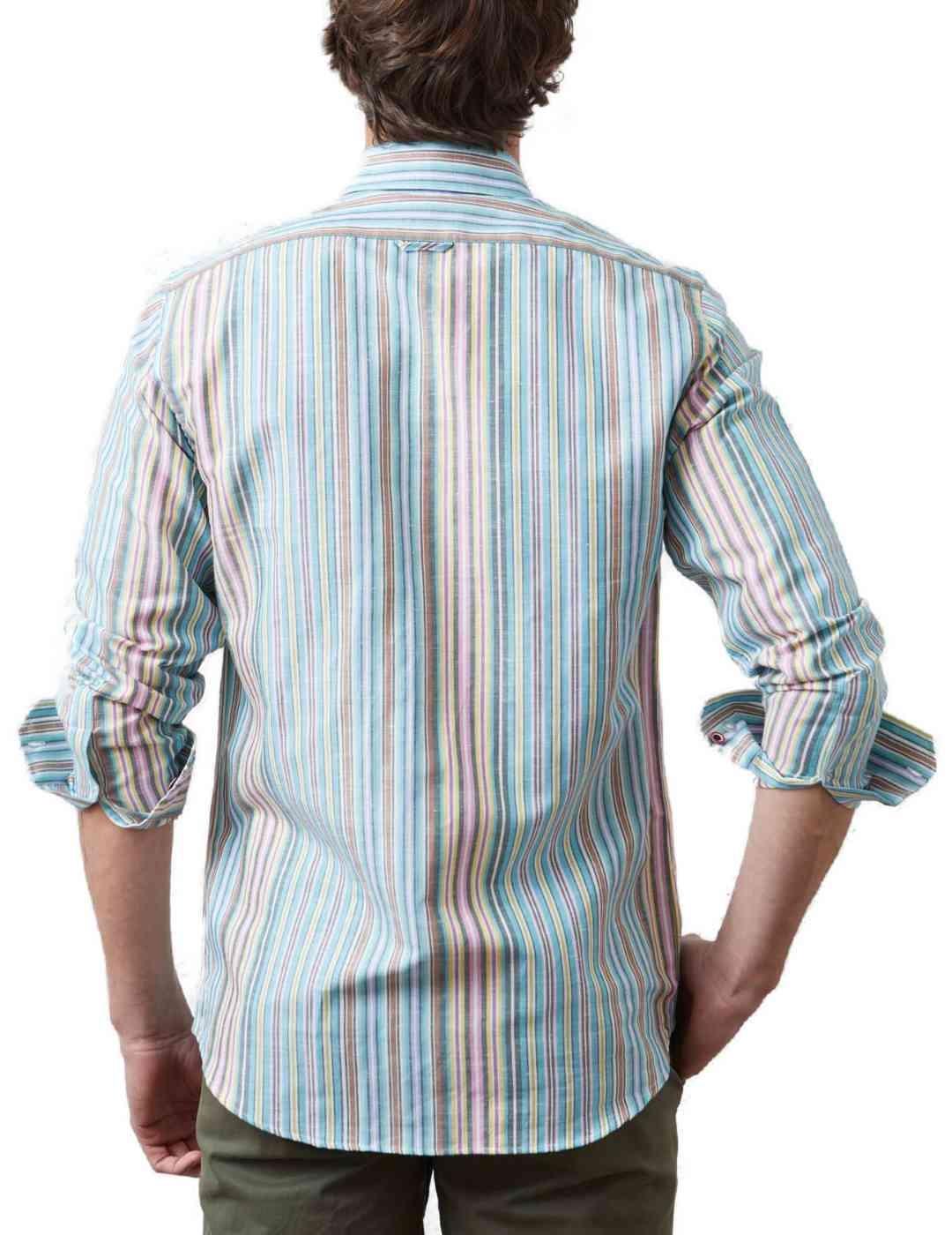 Camisa Altonadock rayas manga larga de lino para hombre