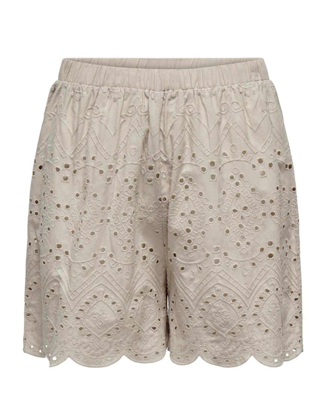 Short Only Sabi troquelado cintura elástica beige para mujer