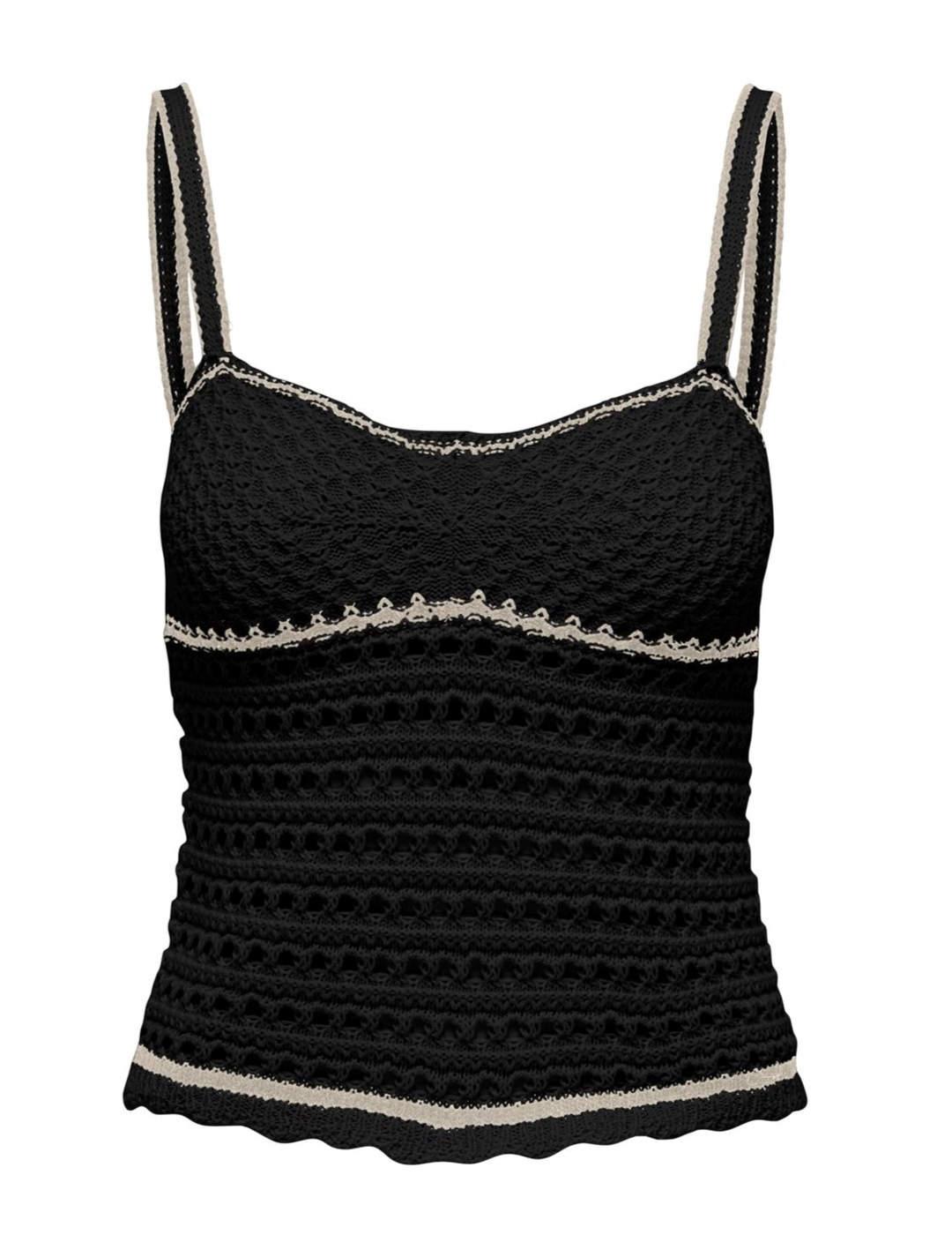 Top Only Minnie crochet negro de tirantes para mujer