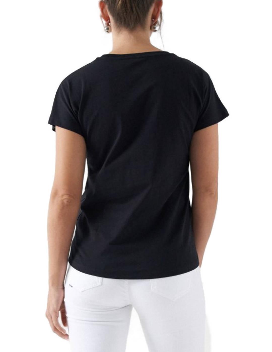 Camiseta Salsa negra logo trenzado manga corta de mujer
