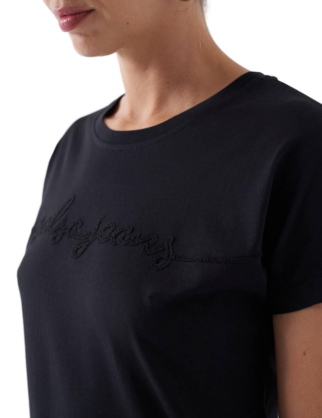 Camiseta Salsa negra logo trenzado manga corta de mujer
