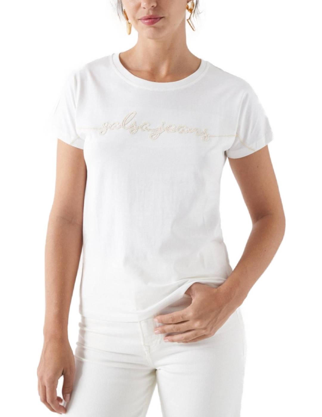 Camiseta Salsa blanca logo trenzado manga corta de mujer