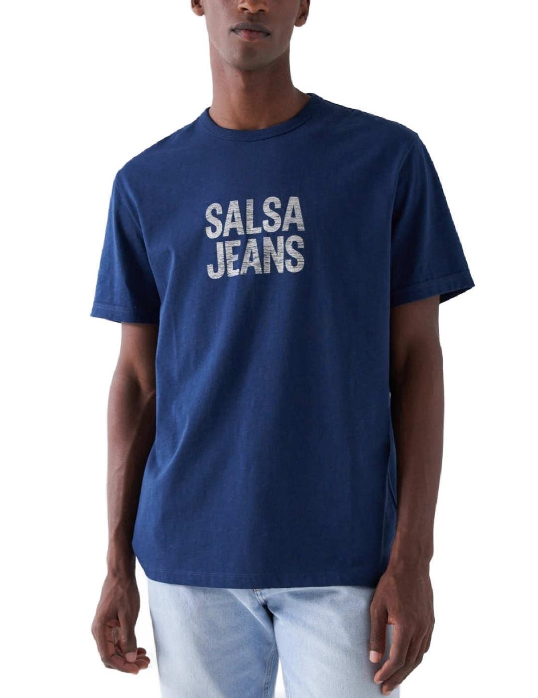 Camiseta Salsa azul logo blanco manga corta para hombre