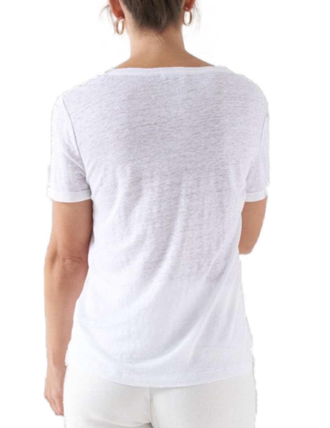 Camiseta Salsa blanca lino manga corta para mujer
