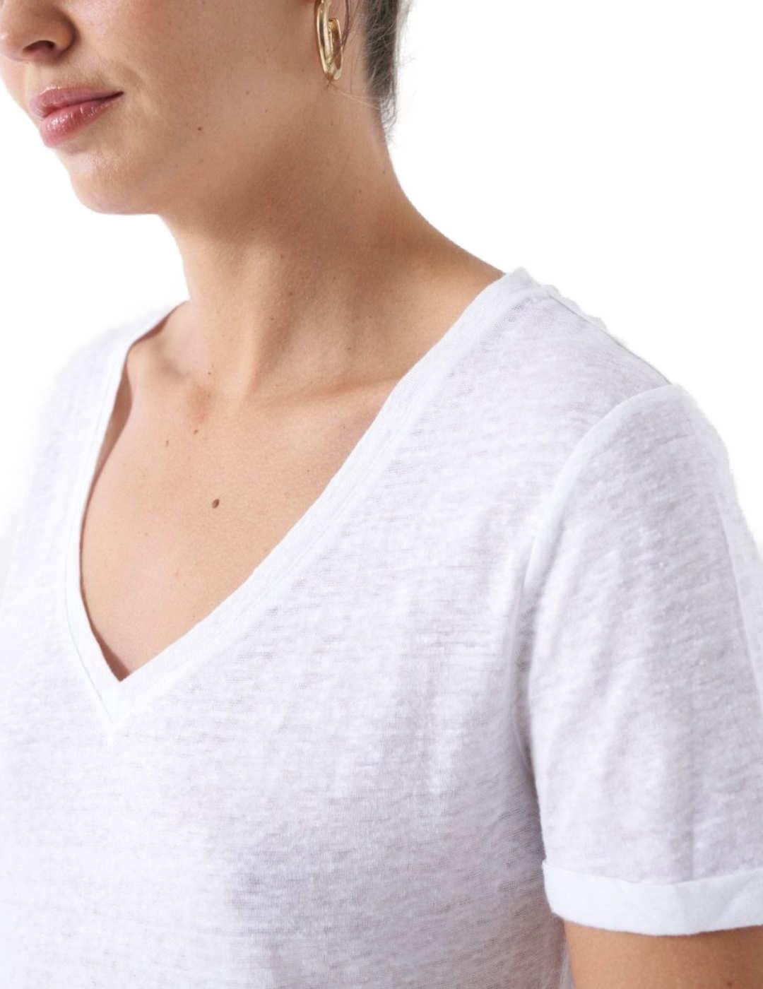 Camiseta Salsa blanca lino manga corta para mujer