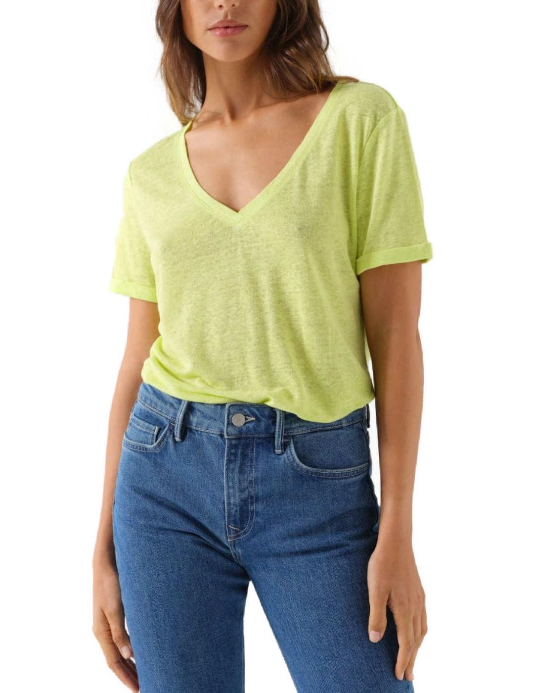 Camiseta Salsa verde lima lino manga corta para mujer