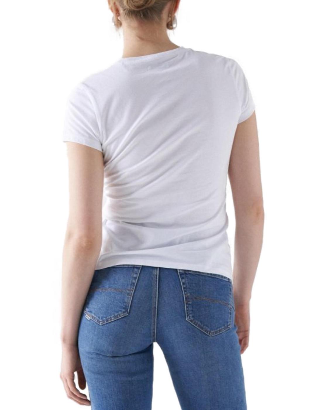 Camiseta Salsa blanca con abalorios de manga corta mujer