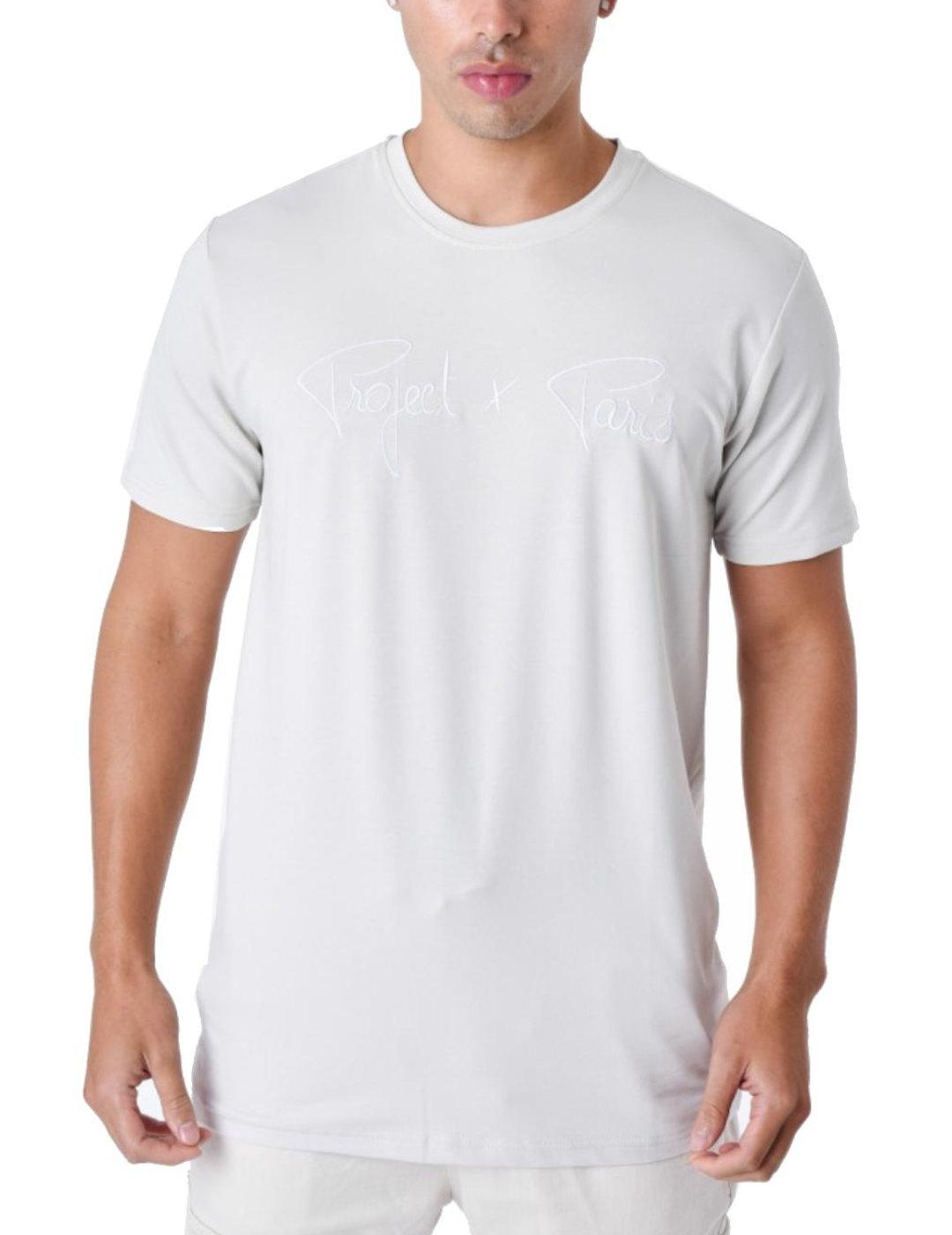 Camiseta ProjectxParis gris logo blanco manga corta unisex