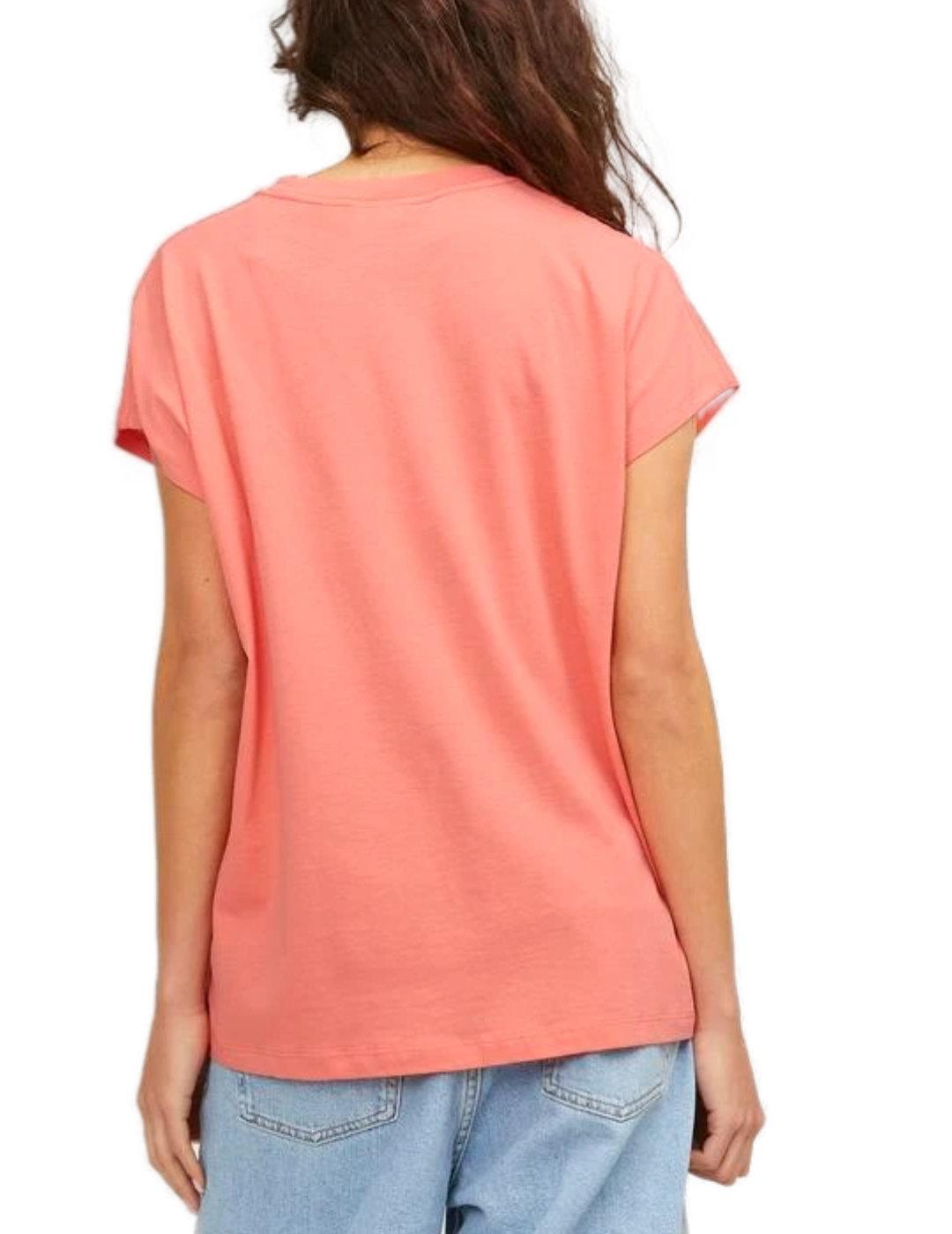 Camiseta JJXX Astrid coral manga sisa para mujer