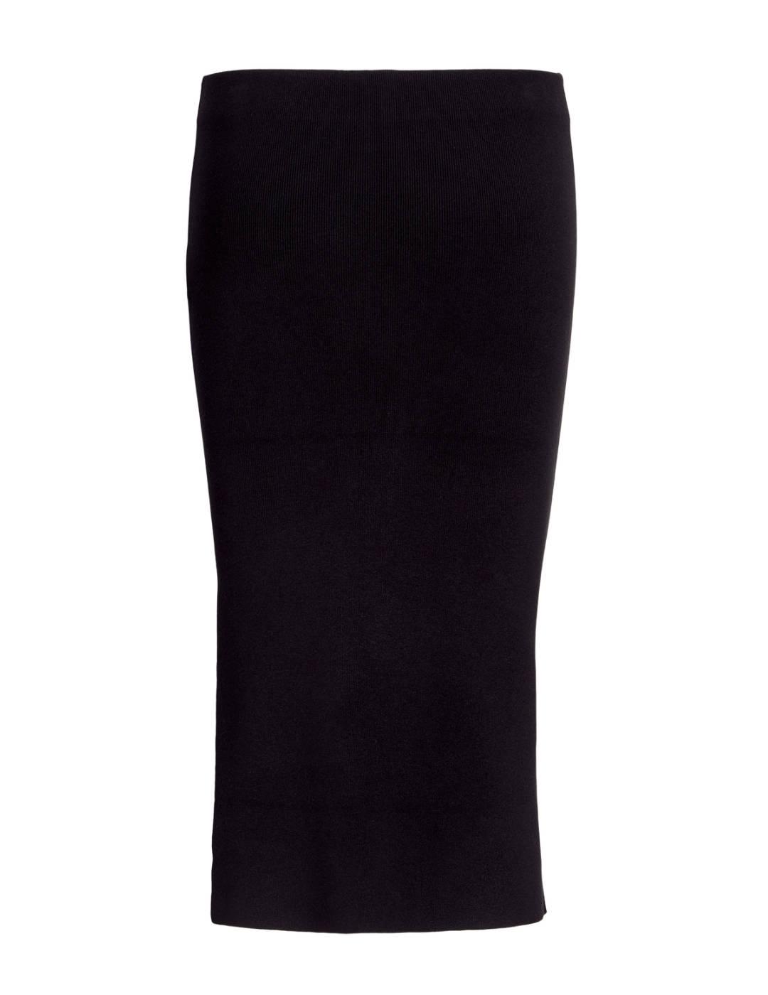 Falda JJXX Dahlia midi negra de canalé con abertura de mujer