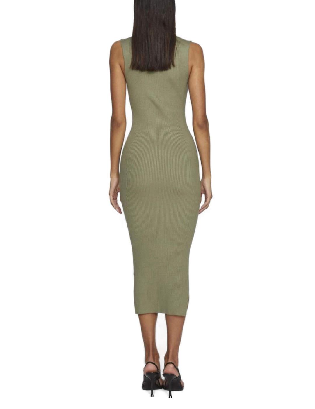 Vestido midi Vila Stylie verde militar de canalé para mujer