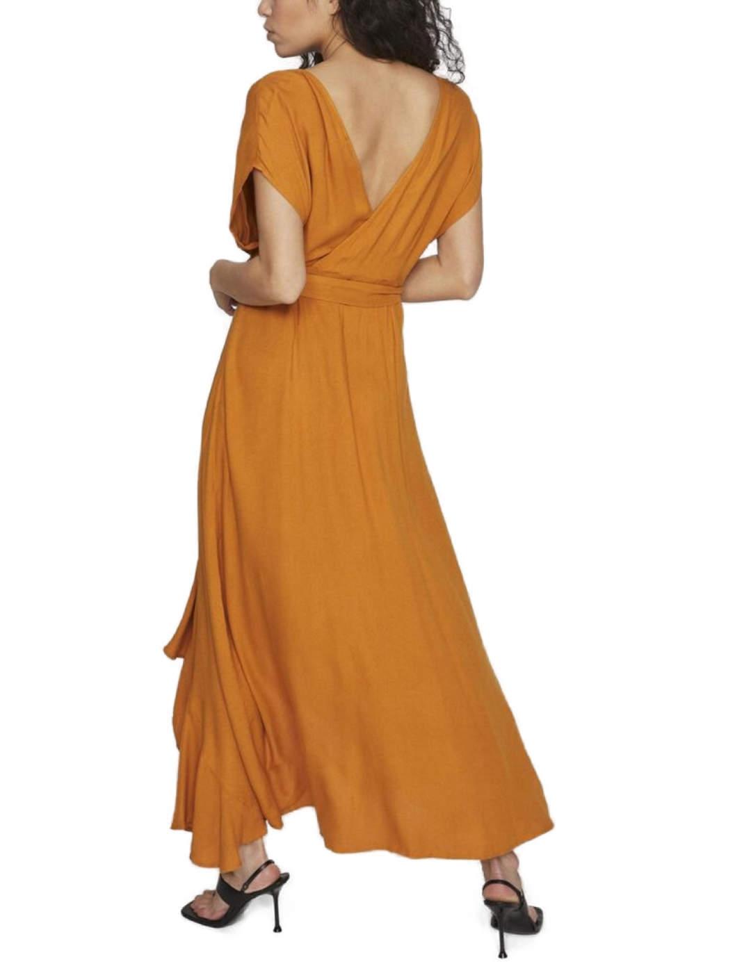 Vestido midi Vila Henrisse naranja volantes para mujer