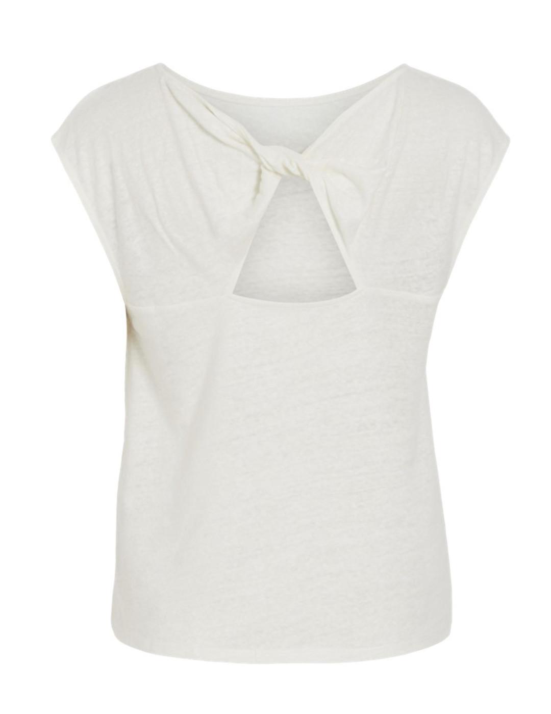 Camiseta Vila Fiara blanco de lino manga corta para mujer